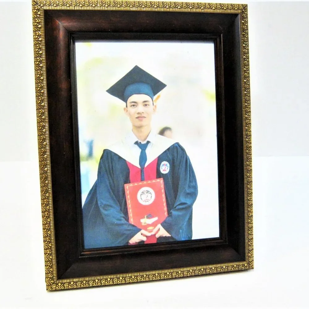 Cherry Wood Gold Embossed Photo Frame picture holder for 5x7 photo- New - Picture 1 of 5